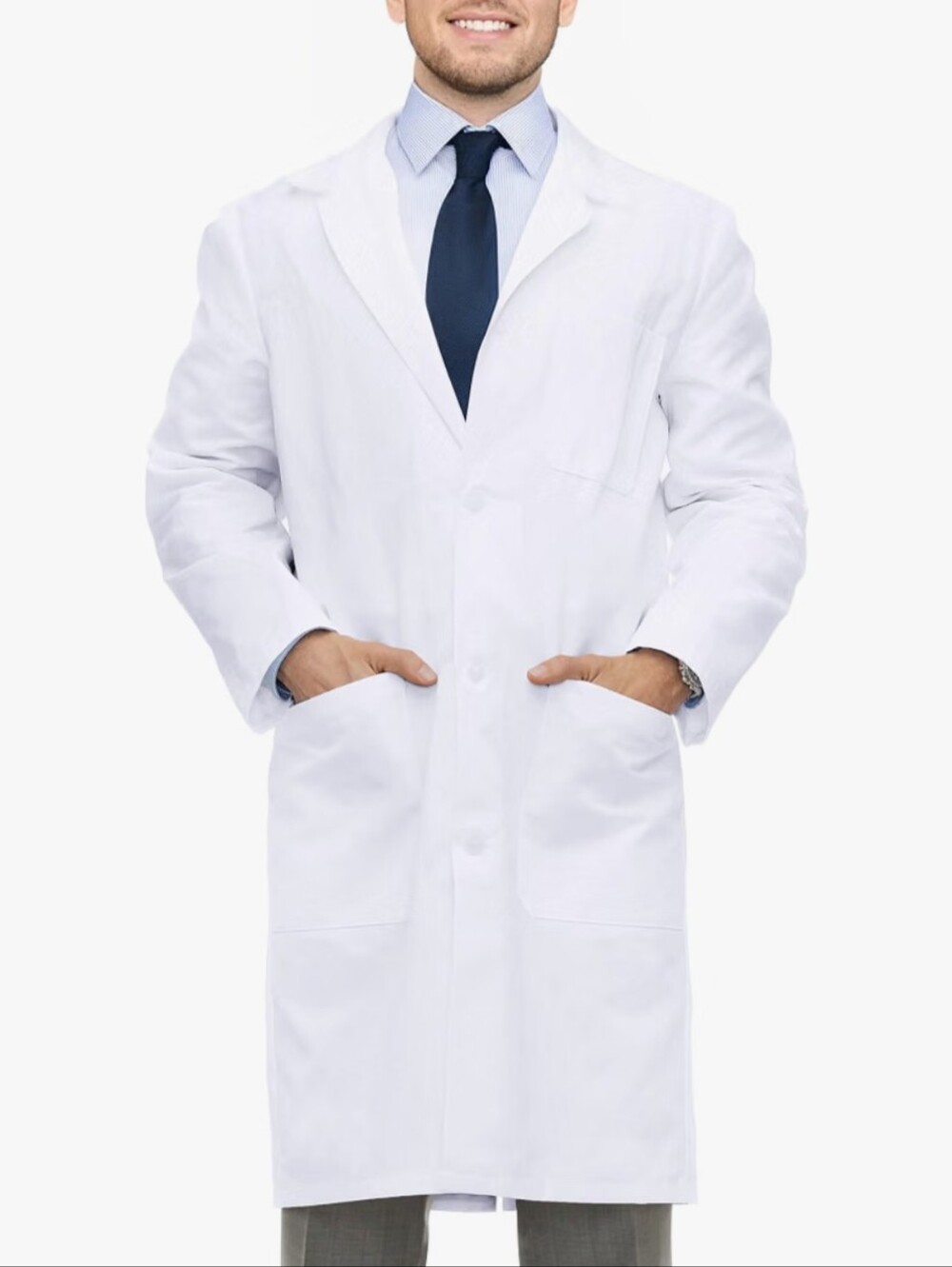 White Lab Coat for Men with Side-Slit Access and 3 Pockets for College